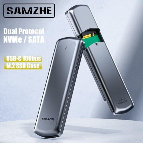 SAMZHE SSD Case M.2 Dual Protocol NVMe SATA to USB Type C 3.1 10Gbps M2 M/B Key External Hard Drive Enclosure Box