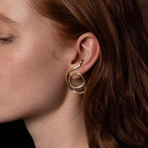 SRCOI Trendy Irregular Spiral Stud Earring Simple Metal Brushed Texture Line Earring Women Party Jewelry Accessories 202103