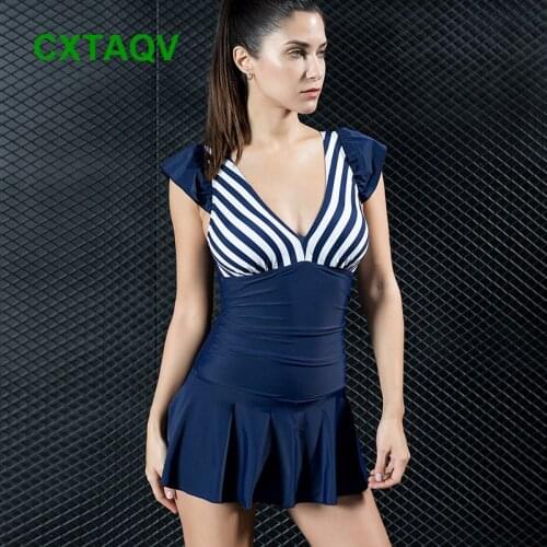 Push Ups Slim Tights Solid Striped Swimwear Comfortable Design Swimdress High Elastic One-piece Swimsuit Beach Bathing Suit 2018