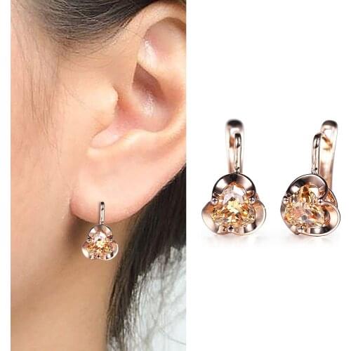 Luxury Yellow Zircon Dangle Earrings For Women 585 Rose Gold Natural Stone Oval Earrings High Quality Casual Fine Jewelry