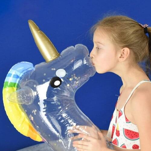 All Transparent Sequin Toucan Flamingo Unicorn Shape Inflatable PVC Swimming Rings Pool Float Air Mattress Beach Water Fun Toy