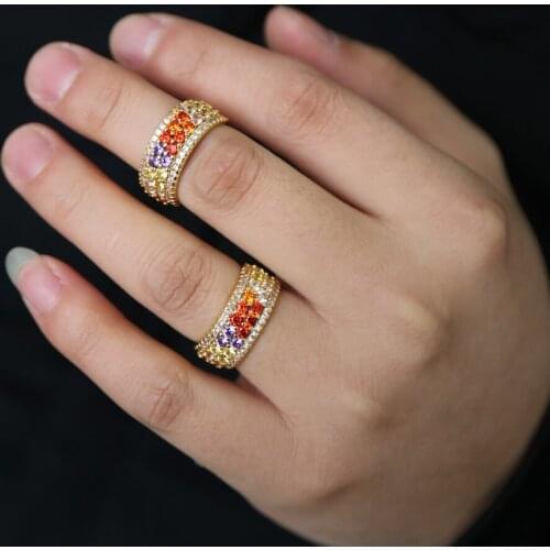 Top quality 2019 gold filled hot fashion rainbow trendy jewelry AAA+ colorful cubic zirconia simple geometric engagement rings