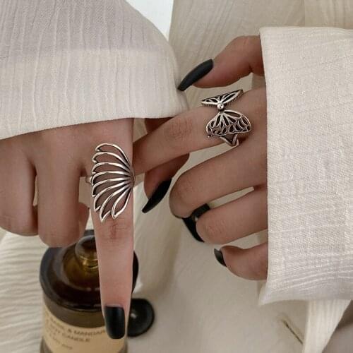 New retro butterfly ring female fashion personality ethnic style feather wings index finger ring