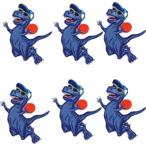 10Pcs/Set Blue Dinosaur Stripes Patches For Clothing Glasses Embroidered Patch Iron On Patches On Clothes Applique Animals Badge