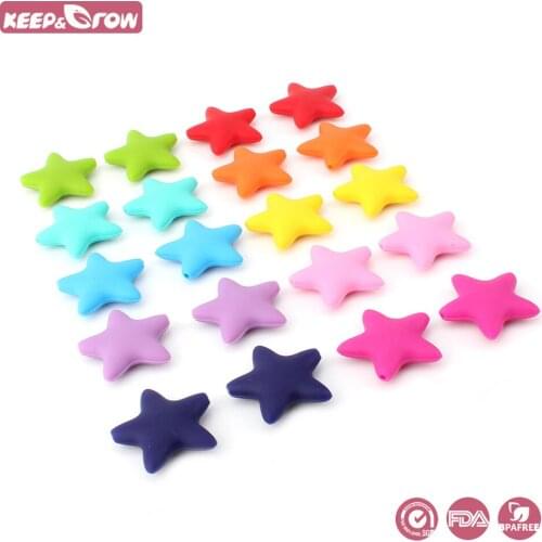 Keep&Grow 100Pcs Silicone Star Beads 45*45mm BPA Free Baby Teethers Chewable Baby Teething Toys DIY Pacifier Chain Pendant