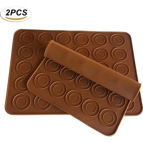 2pcs/pack Macaron Silicone Mat Pastry Fondant Oven Baking Sheet Pad Non-Stick Reusable Chocolate Cookie Liner Muffin Pan Tray
