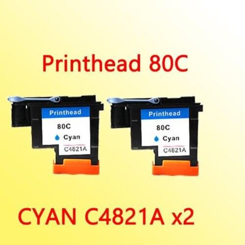 2x printheads compatible for hp80 cyan C4821A replacement for hp 80 Designjet 1000 1050c 1055cm