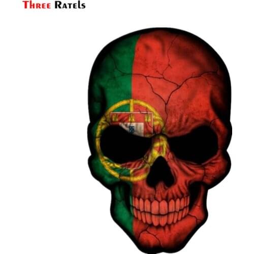 Three Ratels FC324 3D SKULL FLAG PORTUGAL Motif External Car Sticker Motorcycle Skull flag