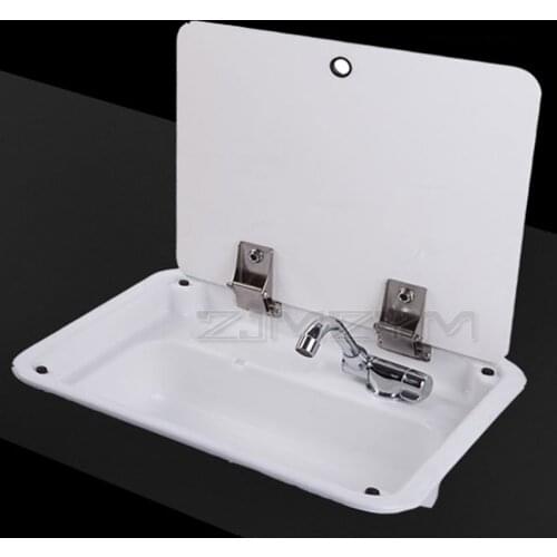 445*400*140mm White Acrylic Sink With Lid Top Copper Faucet GR-009A Apply to Boat Caravan RV Camper