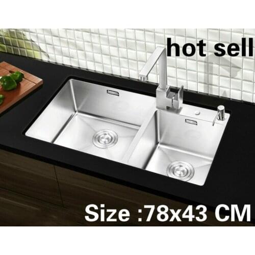 Free shipping Apartment luxury kitchen manual sink double groove do the dishes 304 stainless steel vogue hot sell 780x430 MM