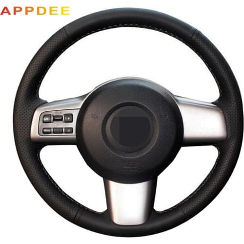 Handsewing Black Artificial Leather Steering Wheel Covers for Mazda 2 2008 2009 2010 2011 2012 2013 2014