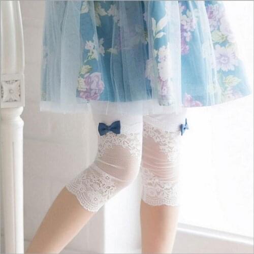 Toddler Girls Lace Leggings kids Summer Short little girl Cropped Pants Candy Color Bottoms For Childrens calf-length bow short