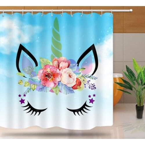 Children 3D Unicorn Shower Curtains Waterproof Polyester Fabric High Quality Mildew Resistant Bathroom Curtains Colorful Cartoon