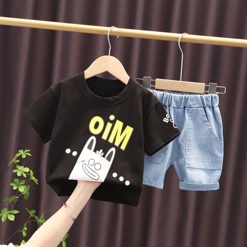 Summer Children Cotton Clothes Boys Printed Cartoon O-Neck T Shirt Short Jeans 2Pcs/Set Infant Kids Fashion Toddler Tracksuits