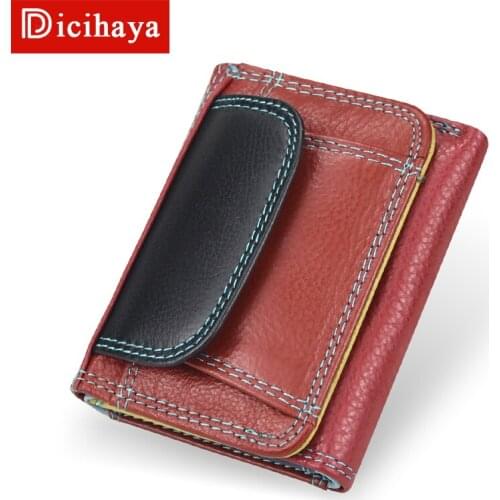 DICIHAYA Genuine Leather Women Wallet Coin Purse Small Mini Card Holder Patchwork PORTFOLIO Portomonee Male Walet Pocket