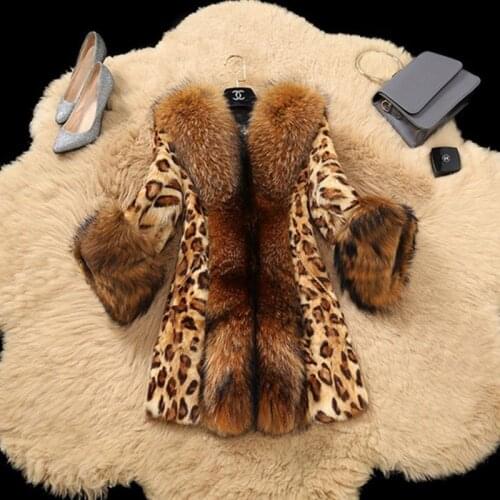 Big Fur Collar Fur Coat Winter Women New 2021 Women Winter Fur Jacket Long Slim Thick Warm Leopard Print Pakras Female Coats