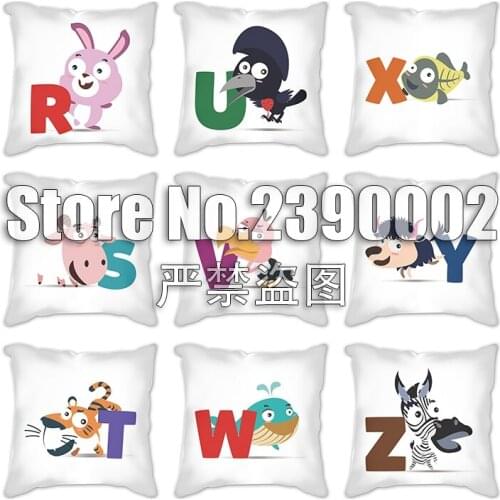 Cute Animal english alphabet Cotton Linen Throw Pillow Cushion Cover Car Home Decoration Sofa Decor Decorative letter Pillowcase