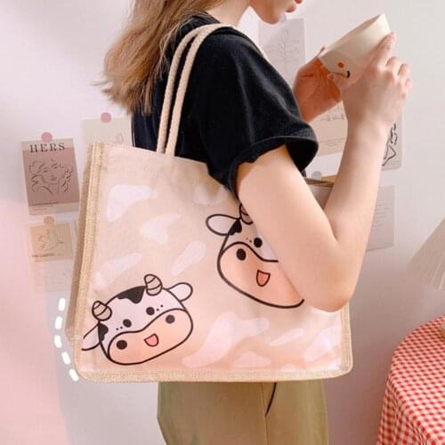 Reusable Portable Handbag Canvas Women Market Tote Bag for Outdoor Storage Bags Organization Home Accessory