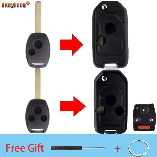Okeytech 2/3 Buttons Modified Flip Remote Car Key Shell Cover Fob For Honda Accord Civic 2006-2011 CRV Pilot With Button Pad