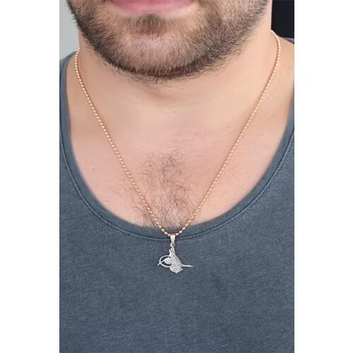 Rose Color Metal Ottoman Tugra Figured Mens Necklace