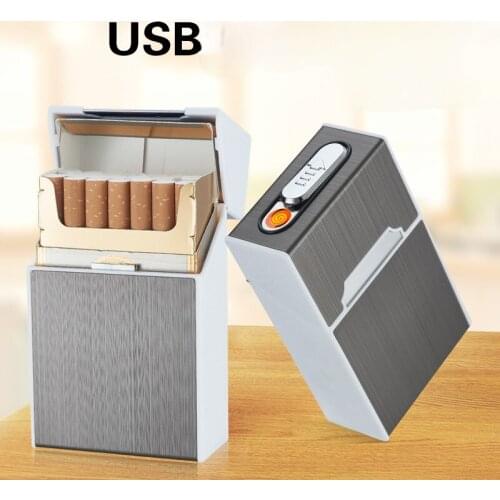 Heating Wire Lighter Rechargeable Cigarette Case 20pcs Conventional Cigarette Case Metal Drawing High-end Rechargeable Lighter