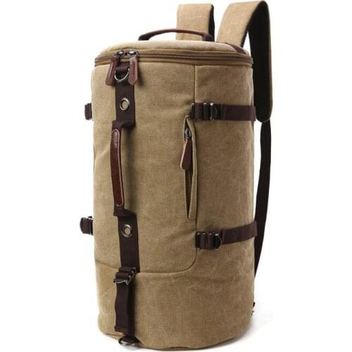 New mens canvas new bag barrel-shaped large-capacity handbag travel mountaineering mens bag multifunctional leisure backpack