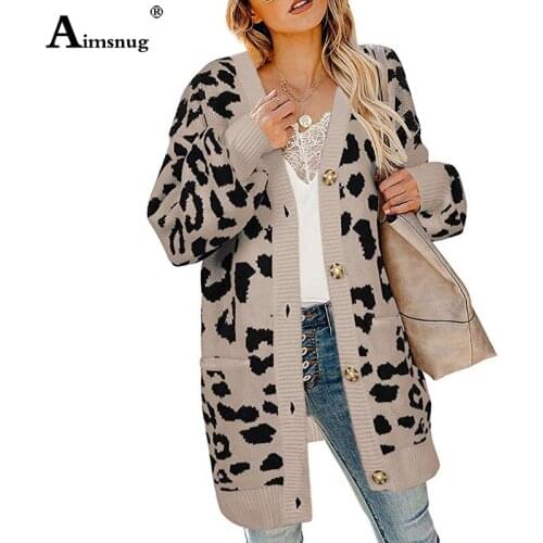 Single Breasted Long Leopard Cardigan Sweaters Womens Long Sleeve Autumn Winter Tunic Outerwear Fashion 2019 Women Long Coat
