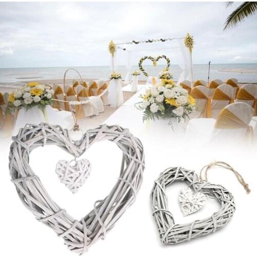 Wicker Hanging Hearts Gray White Artificial Wreaths DIY For Wedding Wicker Birthday Party Heart Wall 19x18.5cm Decor