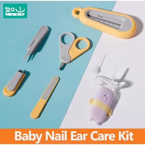 LUSN Portable Baby Nail Ear Care Kit Washable Nail Clippers Removable LED Soft Earpick with Magnifying Glass