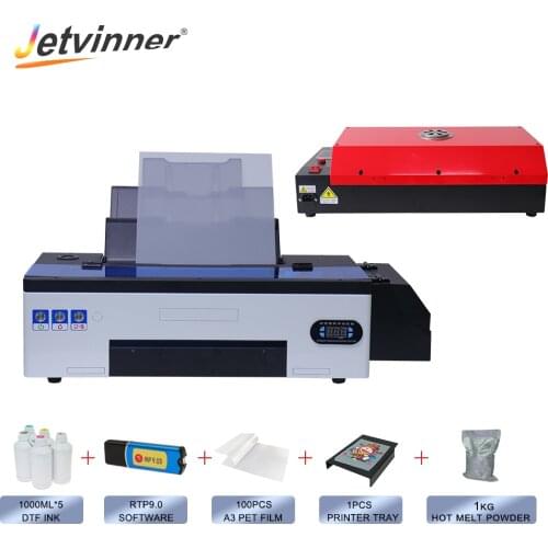 Jetvinner A3 DTF Printer Machine for Epson R1390 Tshirt Printer PET Film Oven 100pcs A3 DTF Printer Powder For Textile
