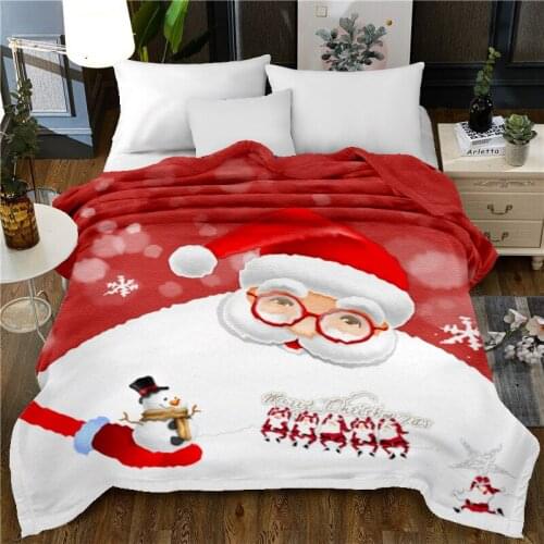 Christmas Fur Blanket Santa Snowman Warm Blanket Composite Composite Flannel 3D Single-sided Blanket for Kids Bed Cover Soft G