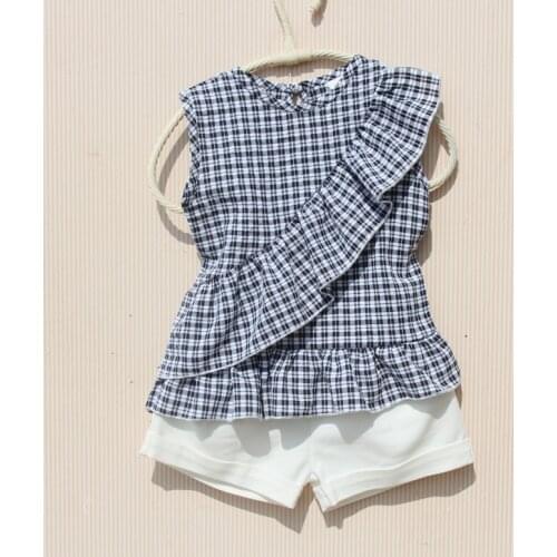New Fashion Spring Shirts for Girls Cotton Blue Striped Sleeveless Blouses Teenage School White Ruffle Tops Fall Clothes Baby