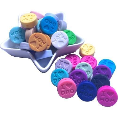 Silicone Teething Saucer Loose Bead Flat Round Shaped Chew Bead Baby Diy Necklace Silicone Beads Baby Teether Letter beads