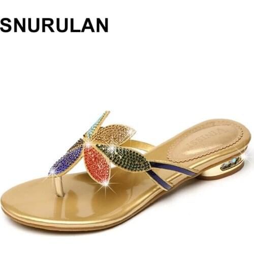 SNURULAN New Summer Women Crystal Slippers Glitter Flat Soft Bling Female Color Flip Flops Outdoor Ladies Slides Hot Beach Shoes