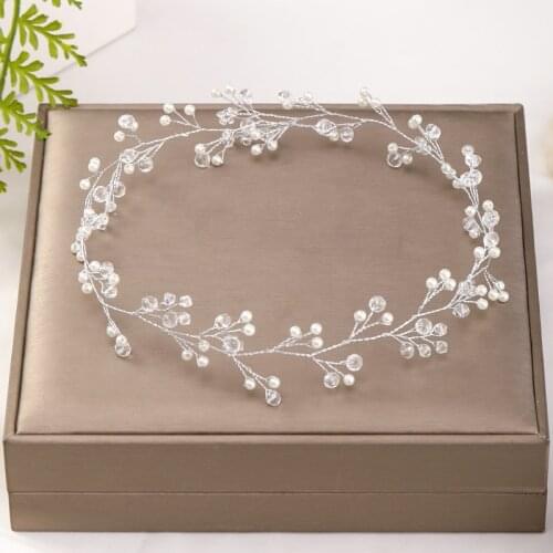 Wedding Hair Accessories Pearl Headdress Silver Color Baroque Crystal Headband Bridal Tiara Handmade Hair Jewelry Ladies Tiara