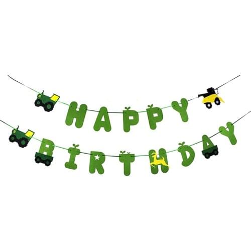 Green Tractor Happy Birthday Banner Garland For Construction Vehicle Party Decor