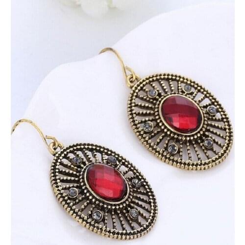 2020 Retro New Geometric Ellipse Crystal Earring Ethnic Big Vintage Earrings for Women Pendientes Mujer Moda Oorbellen Boucle