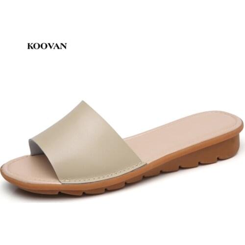 Koovan Womens Slipper 2018 Summer Wear Flat Womens Non-slip Flip-flops Leather Large Size Simple Beach Sandals And Slippers