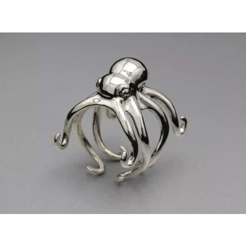Women Fashion 925 Sterling Silver Ring Elegant Unique Octopus Jewelry Wedding Engagement Party Ring Size 5-11