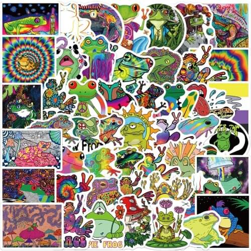 10/30/50 PCS Cartoon Psychedelic Aesthetics Frog Doodle Sticker For Laptop Skateboard Luggage Motorcycle Fridge Waterproof Decal