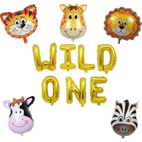 16 Inch Wild One Birthday Foil Balloons, Jungle Safari Animals Balloons, Baby Girl Boy 1st Birthday Party Decoration Supplies