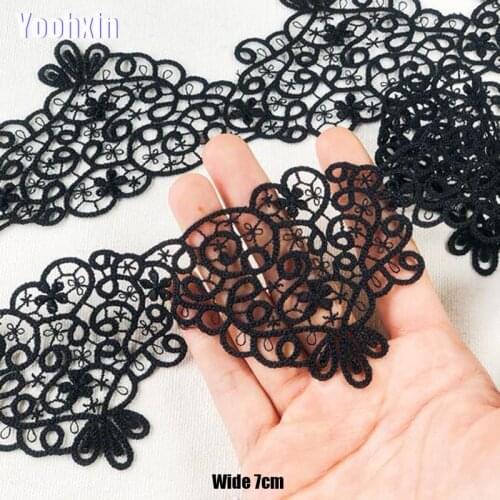 7cm Wide Water soluble black cotton embroidery flower lace collar Fabric Sewing Applique DIY ribbon trim bridal guipure decor