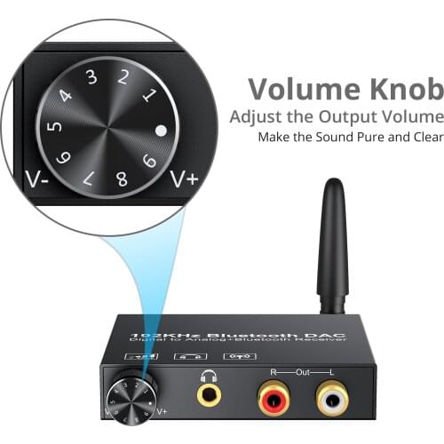 Neoteck 192kHz Digital to Analog Audio Converter with Bluetooth Receiver Wireless Transmitter DAC Audio Optical to RCA 3.5mm
