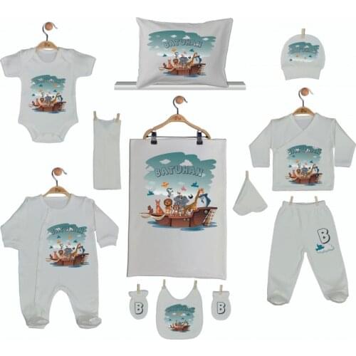 Hospital Output Set New Born Baby Boy set 11 Piece set 100 Cotton Production Custom Name lettering Custom Pouch Baby kit 2021 summer