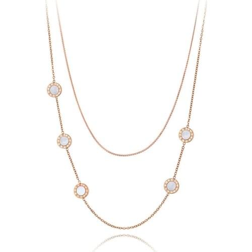 Bohemia Titanium Stainless Steel Double-layer Chain Choker Necklace Roman Numerals Pendant Necklace For Women N19207