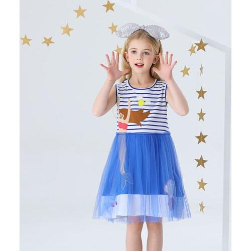 Kids Party Dress For Girls Princess Sleeveless Dress Casual Tutu Costume Tulle Summer Mesh Dress Striped Children Vestidos 2021