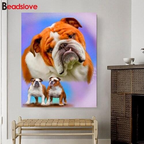 DIY Full Square round Diamond painting English bulldog Diamond mosaic animal pattern Embroidery rhinestone decoration pictures