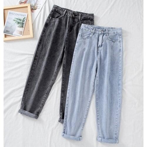 High Waist Jeans Women Harem Pants Loose Casual Korean Mom Jean Vintage Denim Trousers Female Plus Size Pantalon with Belt 15516