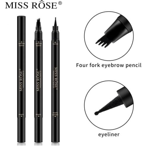 MISS ROSE Double Head 4 Fork Eyebrow Pencil 2 In 1 Black Waterproof Long Lasting Eye Brow Tattoo Dye Tint Pen Hot Sell TSLM1