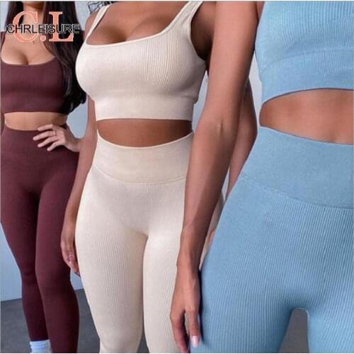 CHRLEISURE Seamless Women Suit Sports Bra Top Gym Leggings Pants Running Tights Set Sportswear Clothing For Women Tracksuits